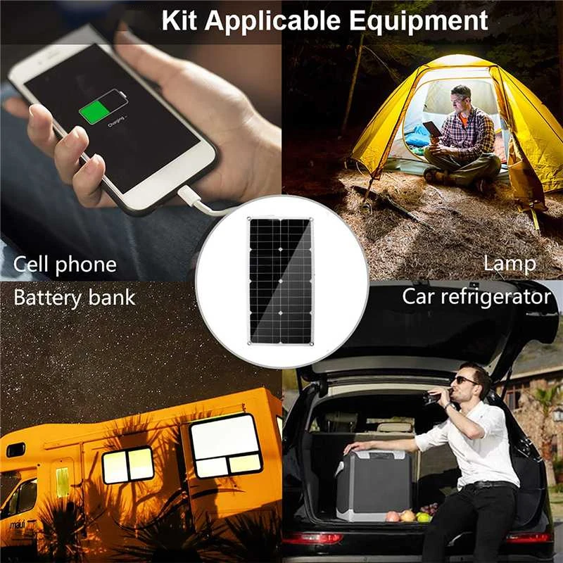 

100W Solar Panel 20A Controller 12V Dual USB Port Outdoor Portable Battery Charger For Mobile Phone Car Yacht RV Lights Charging