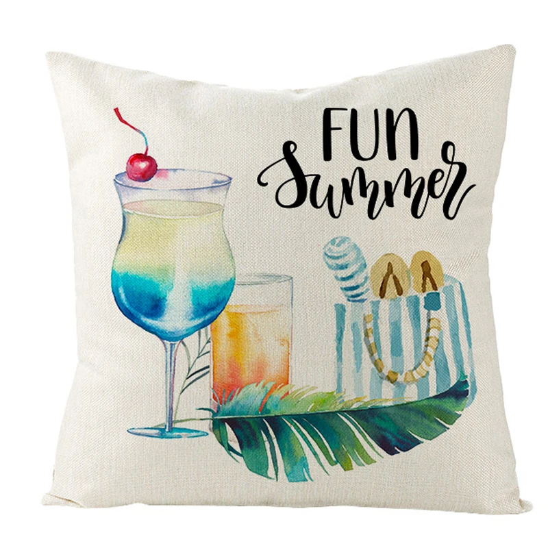 Summer Beach Coconut Tree Print Decorative Pillow Case Blue Throw Pillowcase Seaside Vacation Home Linen Cushion Cover 45X45CM | Дом и сад