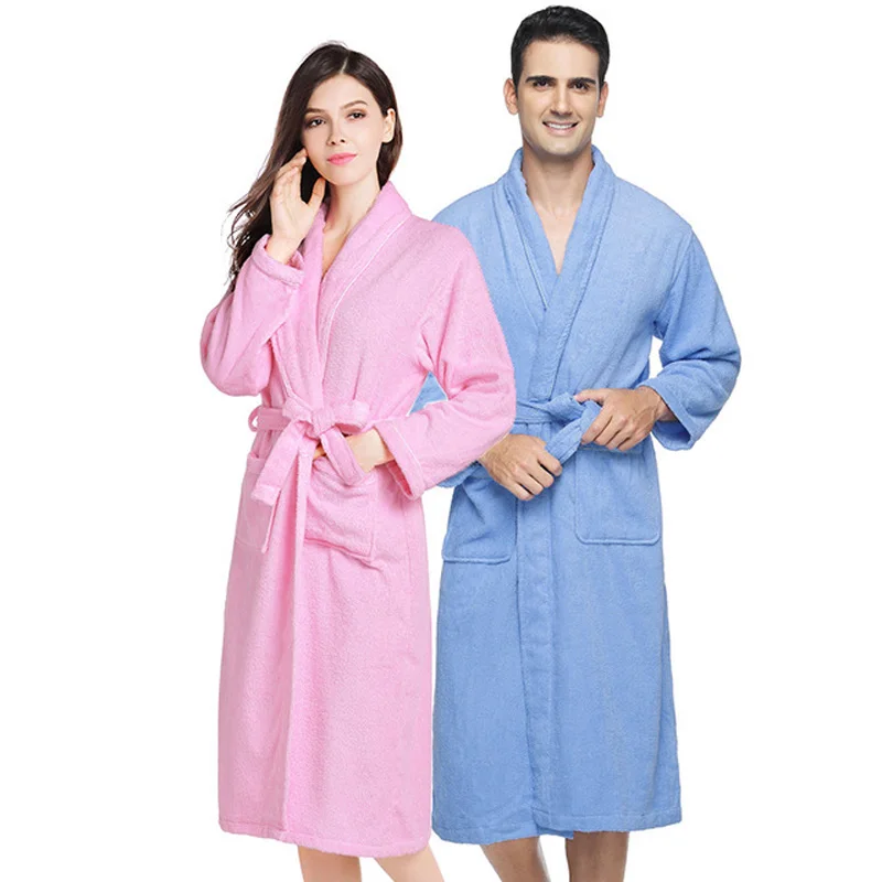 

100% Cotton Toweling Terry Robe Unisex lovers Soft Bath Robe Men And Women Nightrobe Sleepwear Male Casual Home Bathrobe