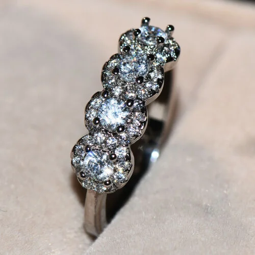 

Clear Rhinestone Rings Silver Color For Women Lady Engagement Party Anniversary Gift Love Wholesale Jewelry Accessories, 1 Piece