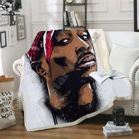 plstar cosmos hip hop rapper 2pac funny character blanket 3d print sherpa blanket on bed home textiles dreamlike style 5