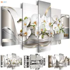 Плакат, 5 панелей, с изображением белых цветов, орхидей, пастельных цветов, современное искусство, холст для гостиной, домашний декор