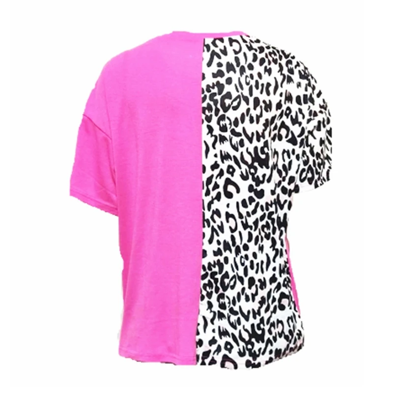 

WEPBEL Summer Fashion Stitching T-shirt Tops Women's Casual O-Neck Leopard Print Short Sleeve Loose T-shirts