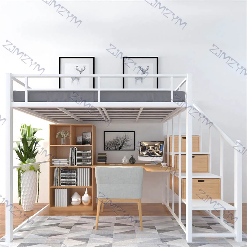 Nordic Metal Bed Space Saving Student Dormitory Bunk Sturdy Frame Easy Assembly Loft With GuardRail Ladder  | Мебель