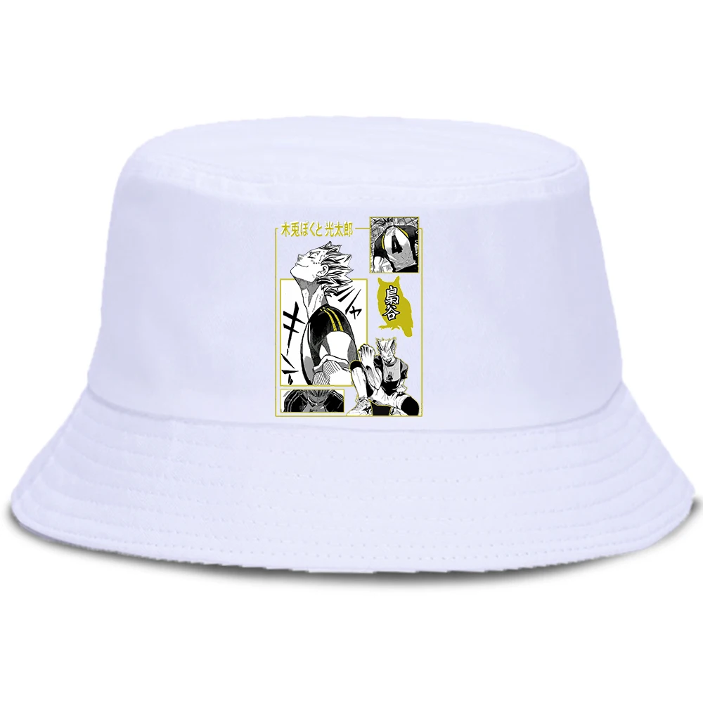 

Anime Japan Haikyuu Bokuto Cool Print Bucket Cap Beach Summer Panama Caps Outdoor Foldable Fisherman Hat Sun Shade Fishing Hats