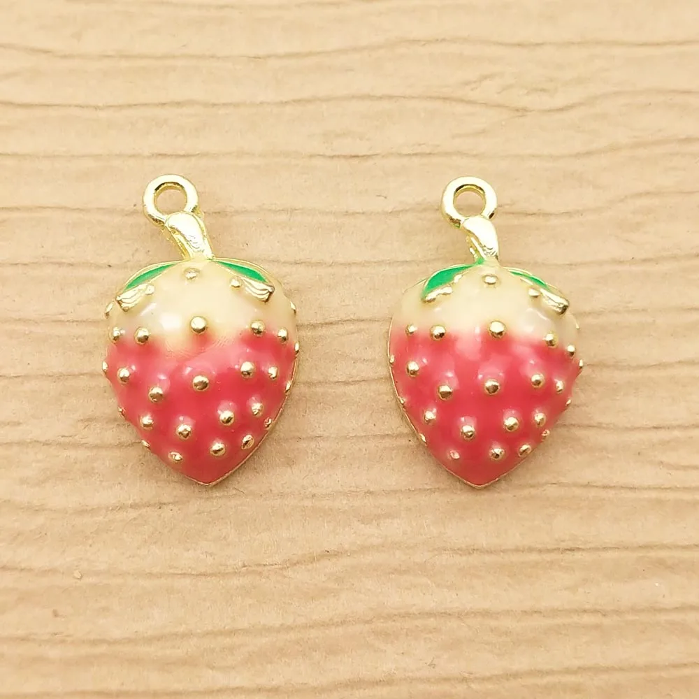 

10pcs 11x18mm enamel strawberry charm for jewelry making crafting earring pendant bracelet charm necklace charms diy finding