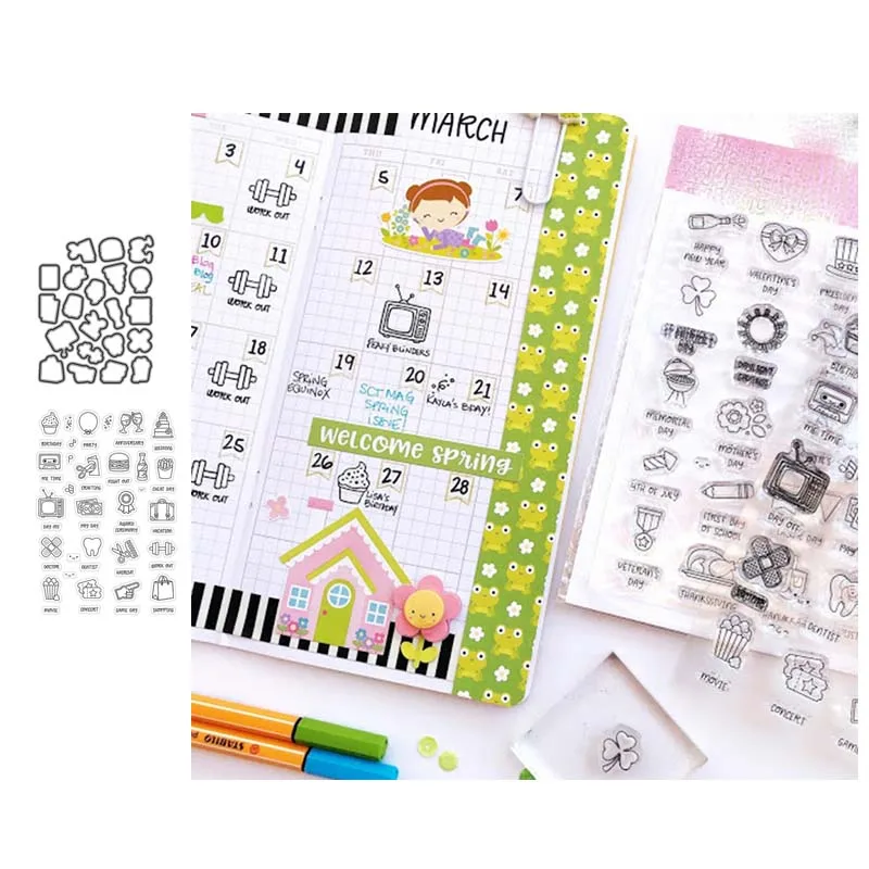 

Small Labels Clear Stamps and Metal Cutting Dies for DIY Scrapbooking Stencils Paper Crafts Making Album Photo Template Decor