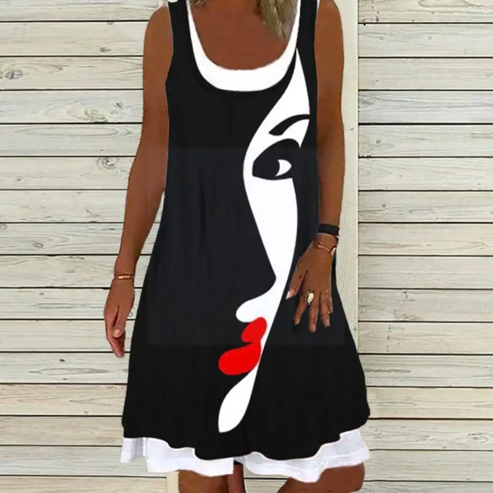

Summer Loose Casual Round Neck Dress Sleeveless Fake Printed Size Plus Wear Portrait Sundress Summer Dresses 2021 Woman