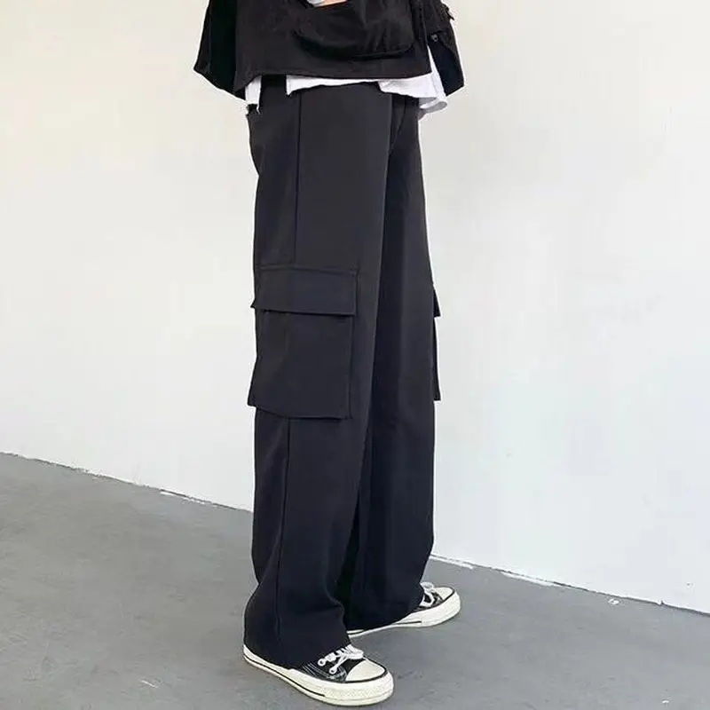 

Cargo Pants Men Autumn Korean Harajuku style solid Black Straight trousers Loose hip-hop Stree loose casual oversizedpant