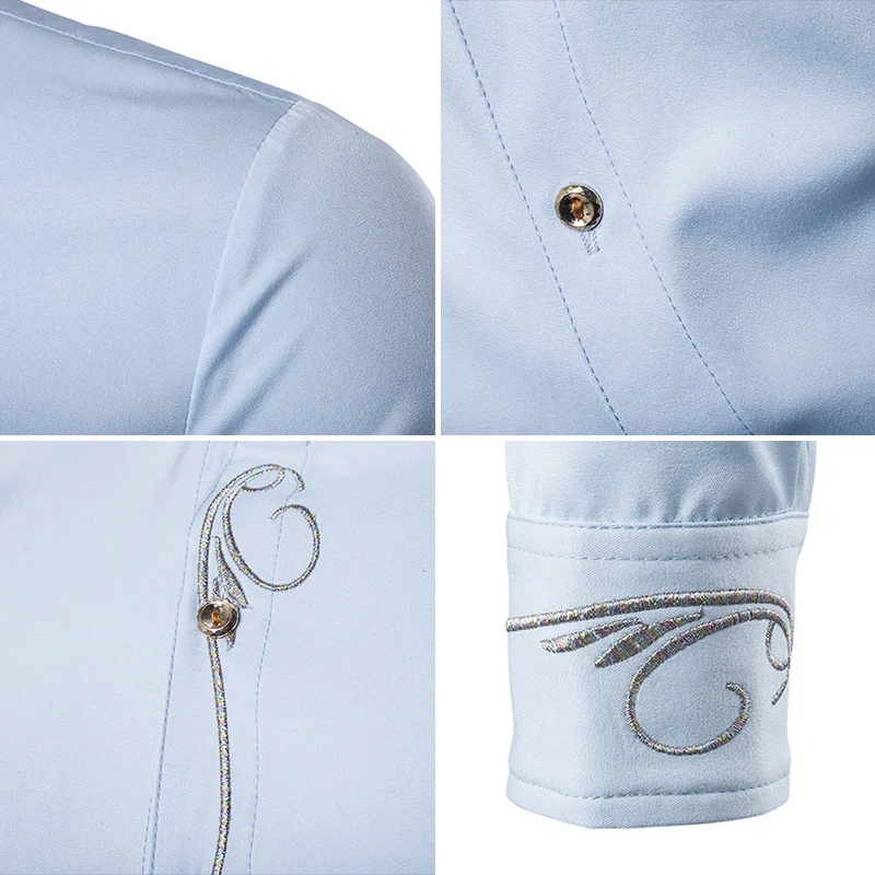Men New Fashion Long Sleeve Shirt Embroidery Declining Buttons Stand Colla Kurta Raya Lelaki Melayu Muslim | Мужская одежда