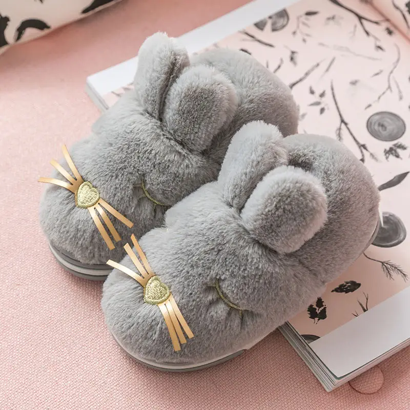 Зимние Детские домашние тапочки для мальчиков и девочек милая хлопковая обувь с