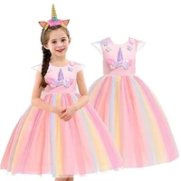 kids unicorn dress for girls flower appliques ball gown little girl princess dresses elegant party costumes children clothing