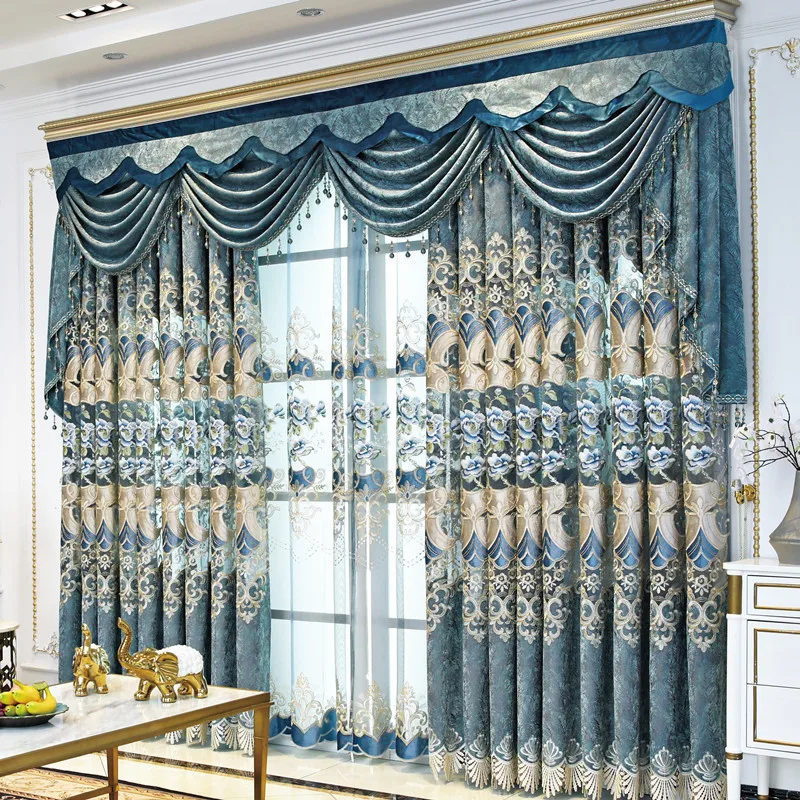 

Polyester European Luxury elegance Embroidery Blackout curtain for living room/ Kitche French Window Drapes Shading Cloth Decor