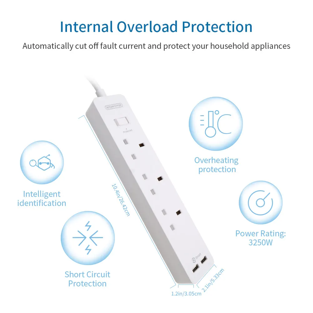 Удлинитель NTONPOWER с 3 розетками переменного тока и 2 USB-портами 1 5 м | Электроника