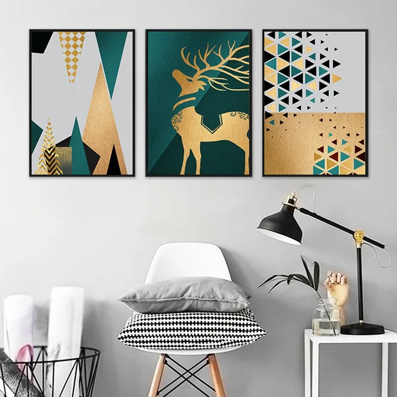 

Abstract Animal Canvas Printings Unframed Turquoise Home Decor Minimalist Vintage Room Decor Wall Paintings Gold Decor