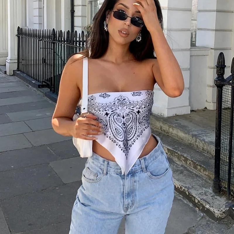 Женская летняя рубашка без бретелек с цветочным принтом|Топы бретелек| |