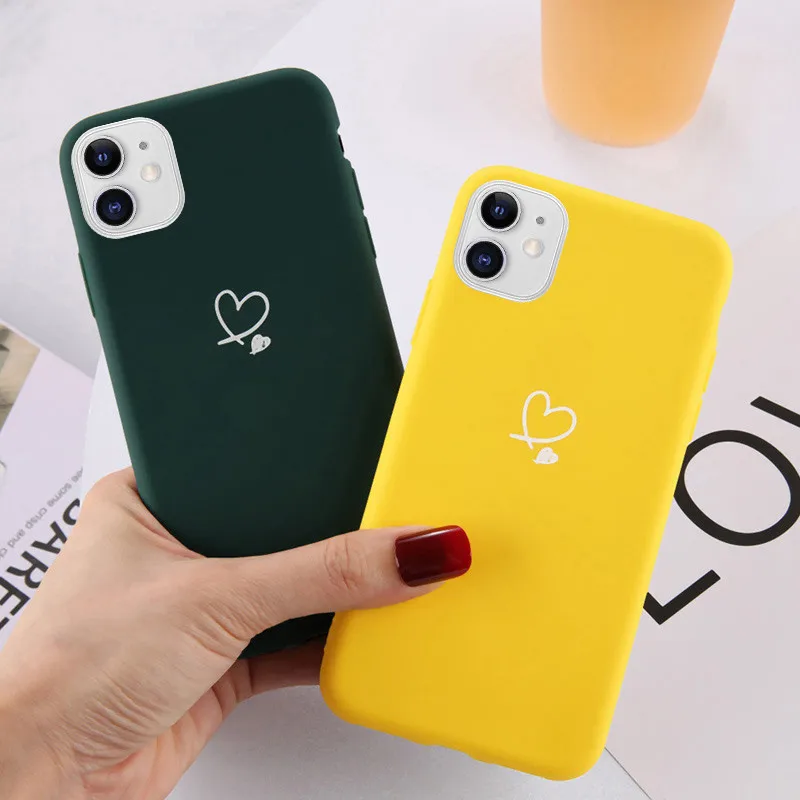 

Candy Color Love Heart Phone Case For iPhone11 12 Pro Max X XS XR Max Shockproof Silicone Cover For iPhone 6S 7 8Plus 5S SE2020