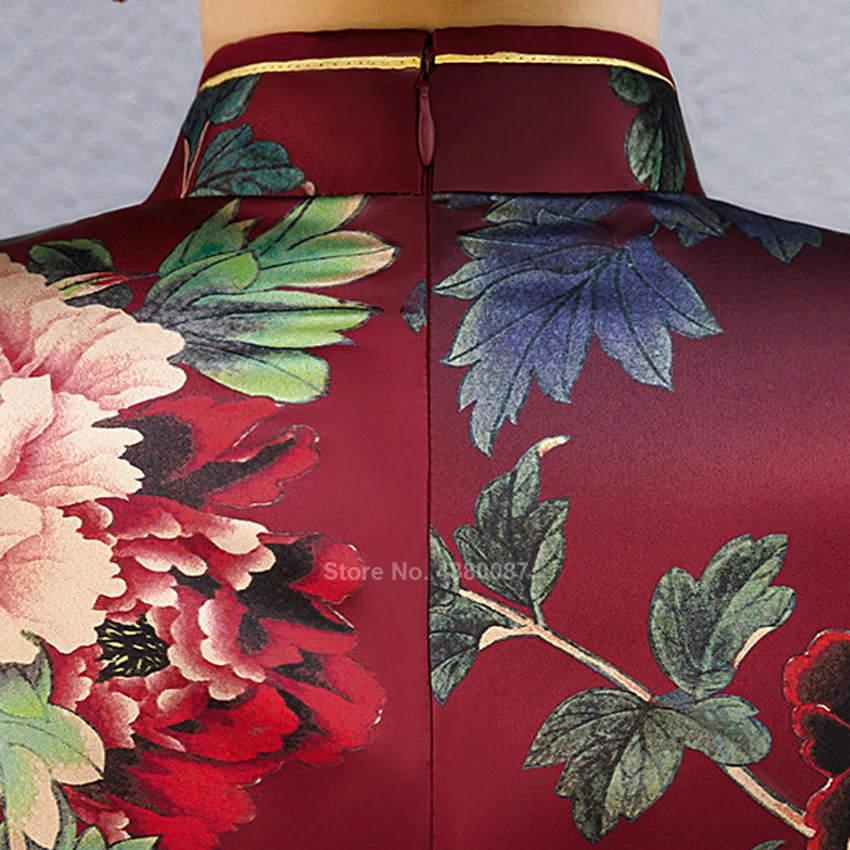 

Women Traditional Chinese Cheongsam Summer New Short Sleeve Dress Floral Print Qipao Lady Evening Party Elegant Satin Tops Skirt