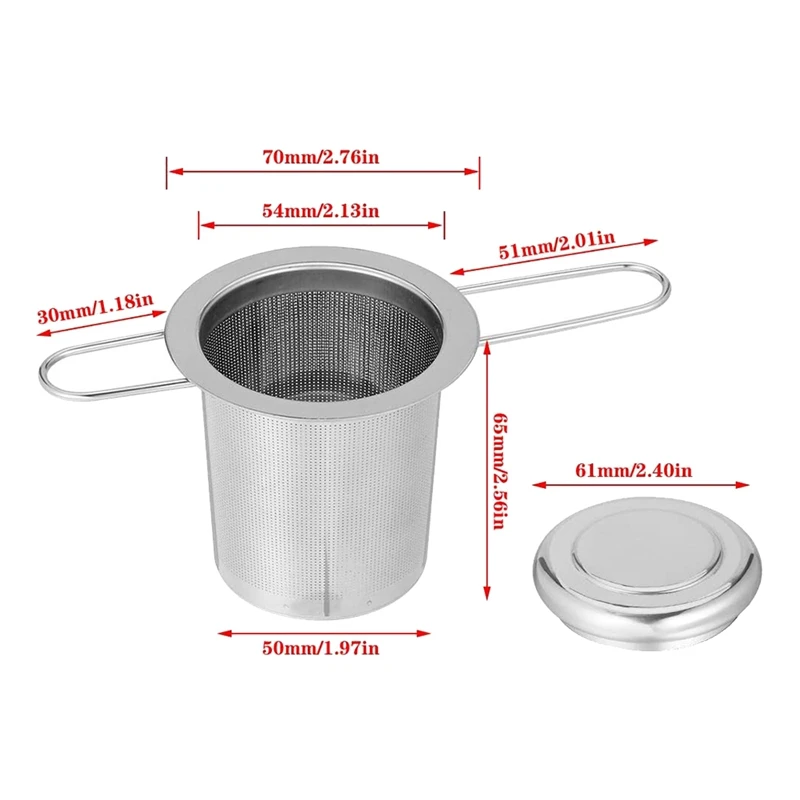 

2 Pieces Tea Strainer, Tea Filter with Lid, Stainless Steel Tea Strainer for Loose Tea, Suitable Foldable Handle Design