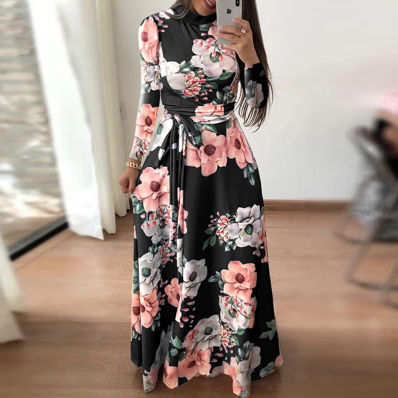 2019 Летнее Длинное платье с цветочным принтом богемное пляжное туника Макси
