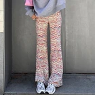 Брюки-клеш Y2KGIRL женские с принтом, повседневные широкие Модные Винтажные штаны с завышенной талией, свободные длинные брюки, винтажная одежда