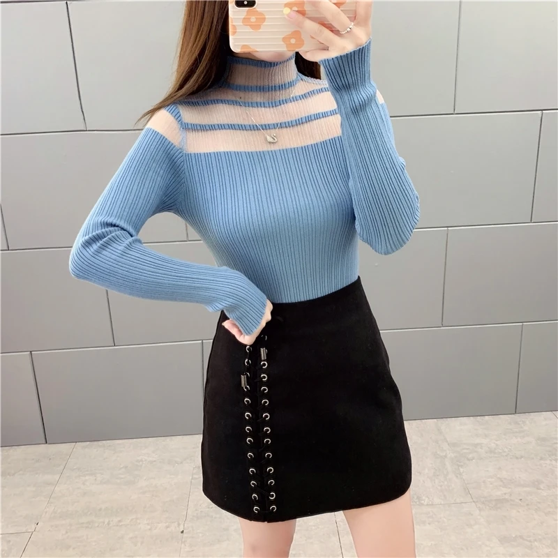 

5 Color Cotton Women Shirt Sexy Split Long Sleeve Solid Pullover One Size Undershirt Slim Korean Style C10