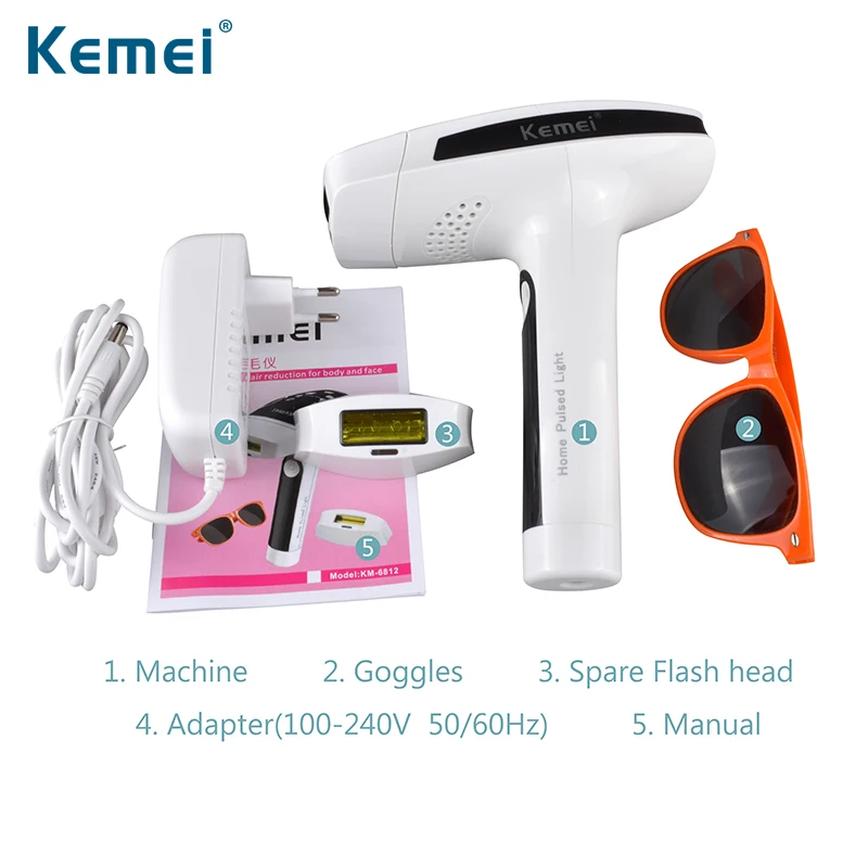 

Kemei Lady Hair Removal Machine Photon Permanent Painless Laser Epilator Body Epilator Bikini Trimmer Electric Shaver KM-6812