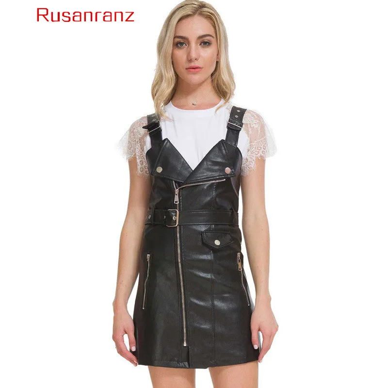 2019 Сексуальное Черное женское платье на бретельках Пу локомотив весна лето