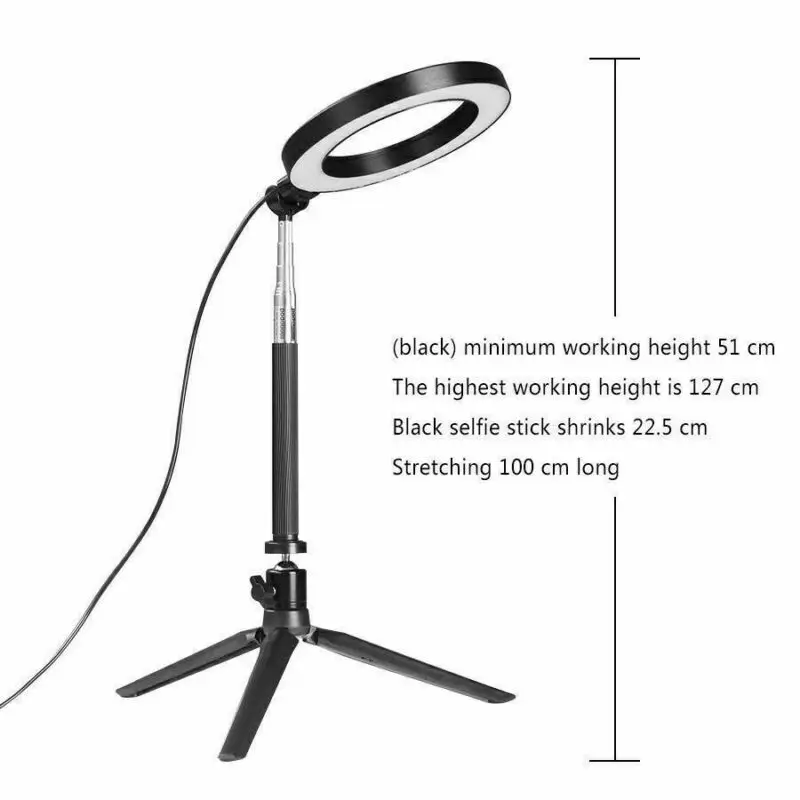 Светодиодная кольцевая лампа для селфи с регулируемой яркостью и интерфейсом