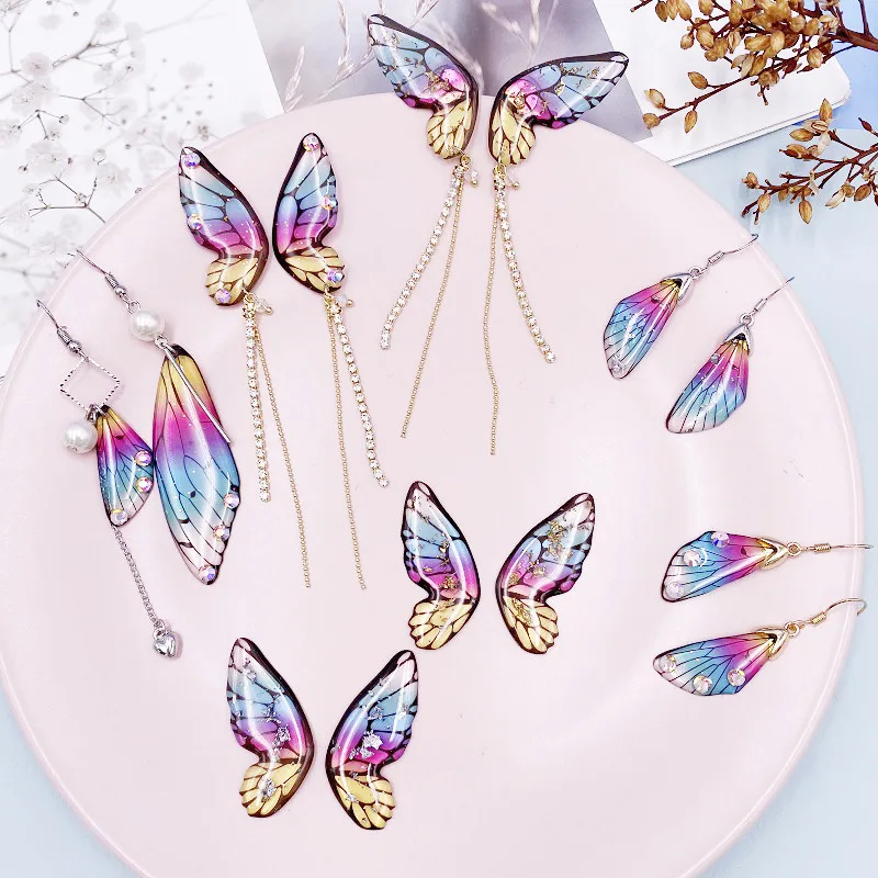

Minar Stylish Multi Designs Rainbow Butterfly Long Drop Earrings for Women Romantic Sequins Rhinestone Cicada Wings Earring Gift