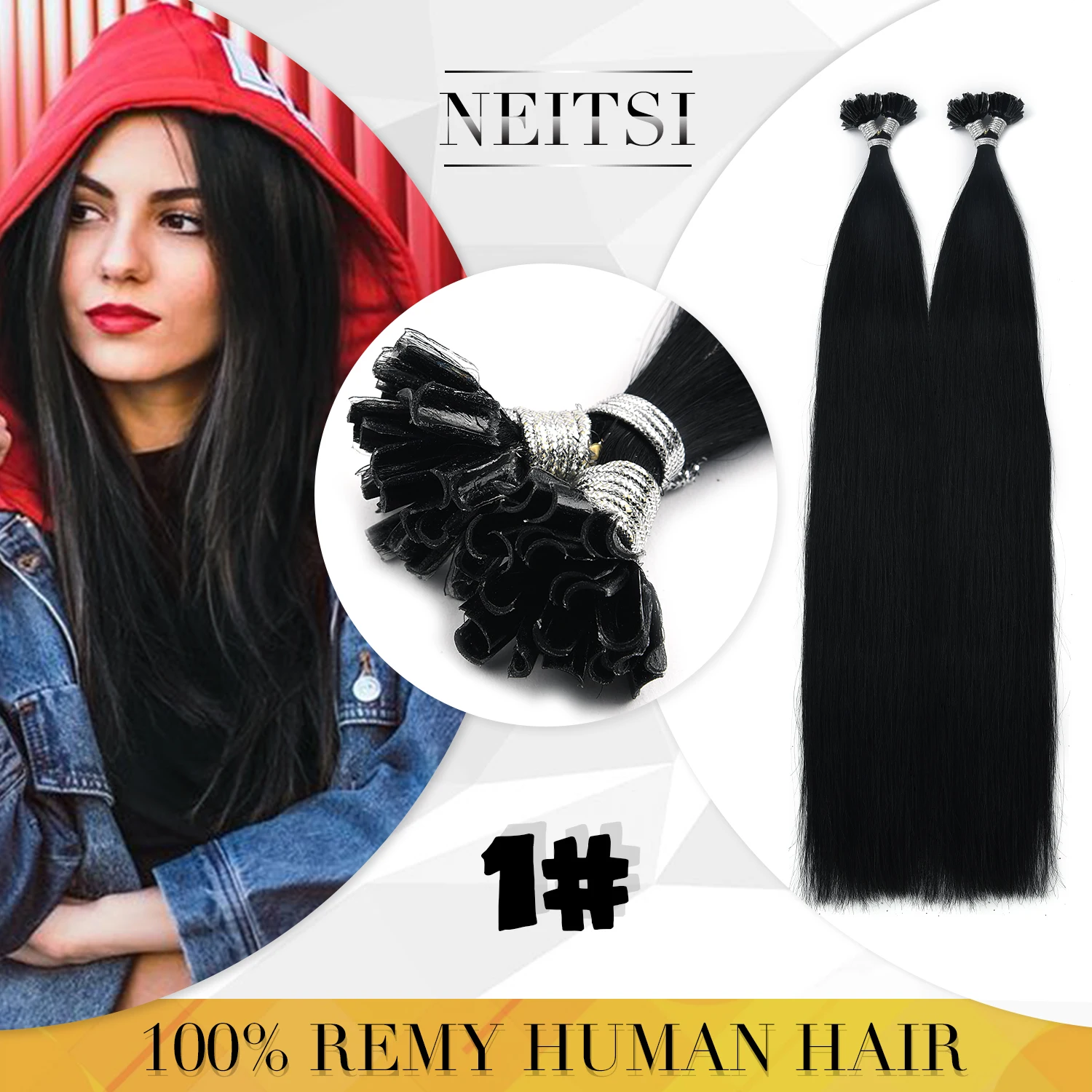 Прямые человеческие накладные волосы Neitsi Remy Fusion с кератином, u-образные капсулы, накладные волосы для наращивания, 1" 20" 2" 28"