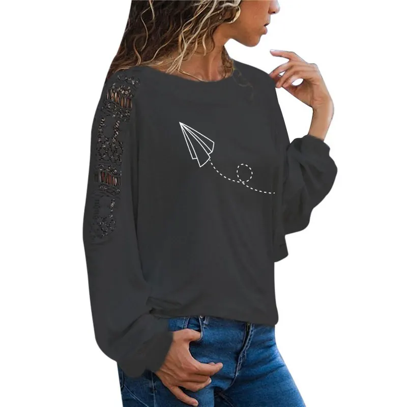 

Женская футболка с принтом бумажного самолета, забавная футболка, женская одежда, повседневные свободные кружевные топы большого размера с...