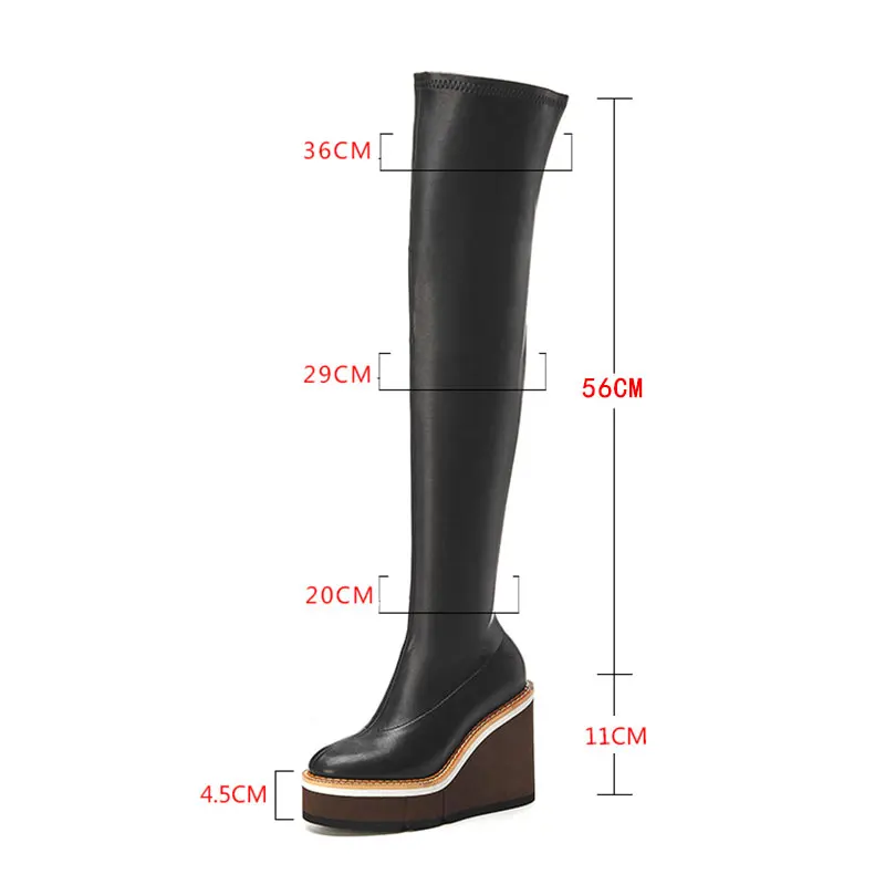 Женские высокие сапоги на танкетке KemeKiss черные теплые зимние выше колена