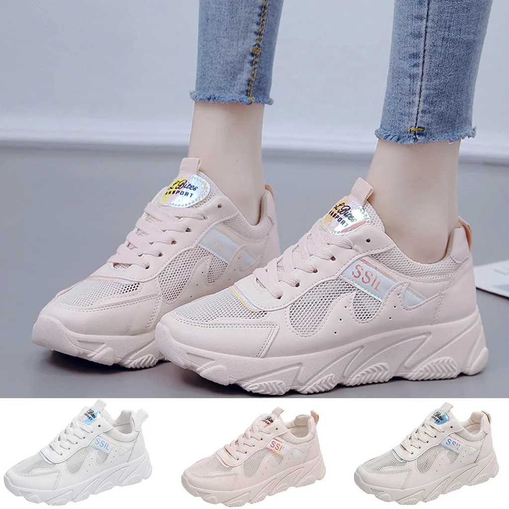 

Women's shoes fashion sports vulcanized shoes ladies casual breathable mesh flat solid color round head sports shoes 2020