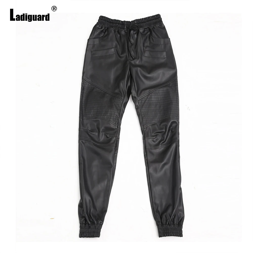 Ladiguard Plus Size Men Pu Leather Pants Male Autumn Fashion Motocycle Pants Sexy Faux Leather Bottom Mens Streetwear Homme 3XL images - 6