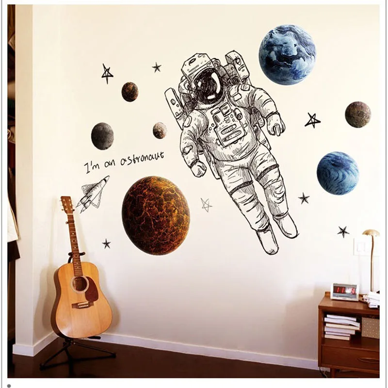

Astronaut Spaceman Planet Wall Sticker Home Living Room TV Study Background Decoration Bedroom Decor Stickers Wallpaper Decor