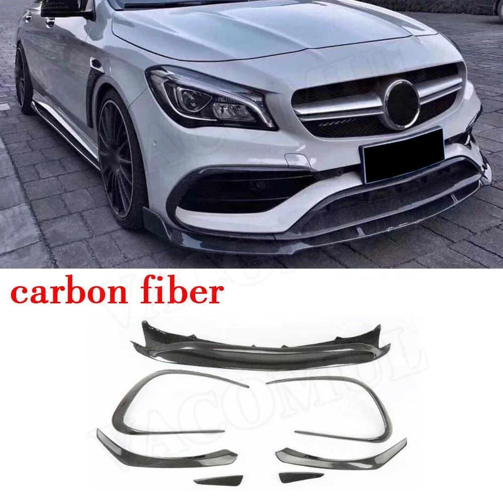 Carbon Fiber Для W117 CLA класс карбоновое волокно передний спойлер для губ щитки Canards для Benz cl45 AMG- накладки на бампер автомобиля - Цвет: Carbon Fiber