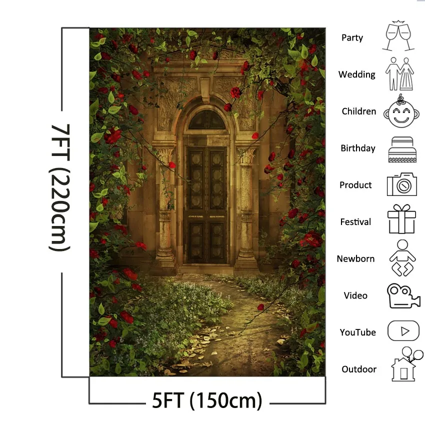 Фон для фотосъемки с изображением мистического замка розы красавицы и чудовища