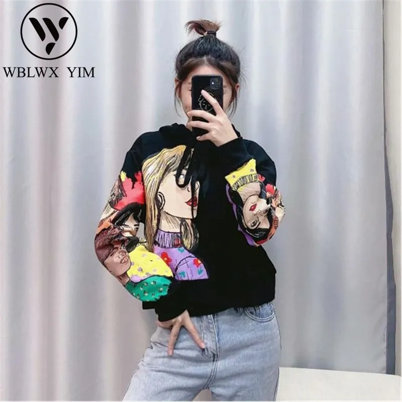 Уличная Повседневная Толстовка с капюшоном Дамская Мода принтом граффити