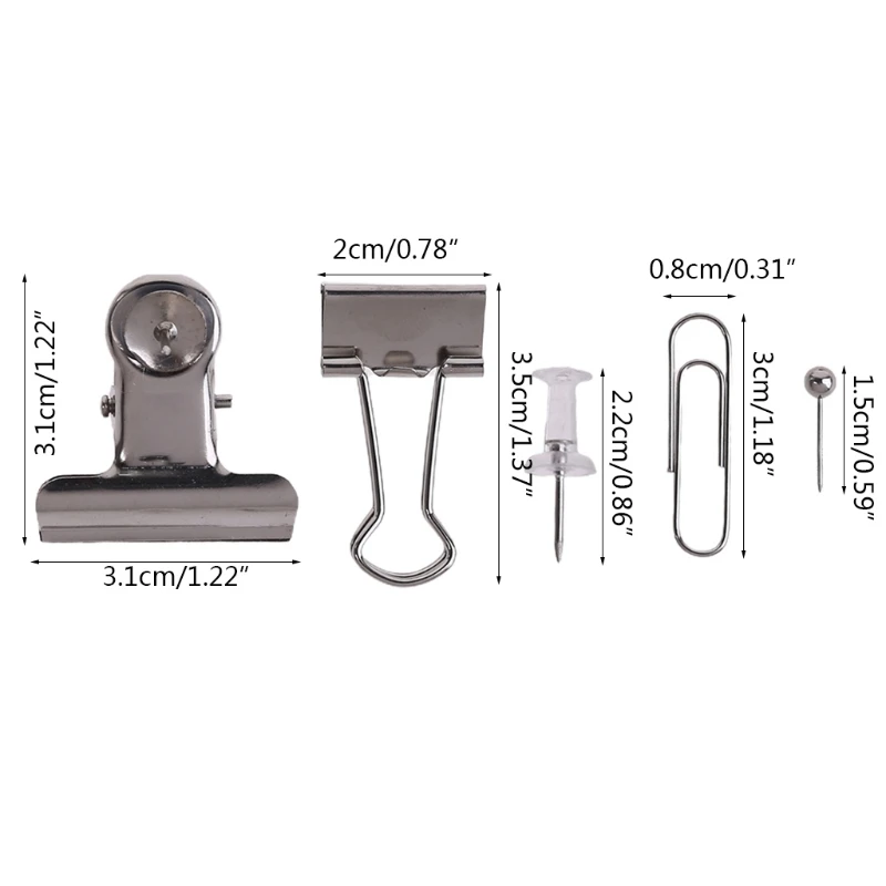 

500pcs Paper Clips Binder Clip Map Thumbtacks Round Head Push Pins with Box Office School Home Supplies