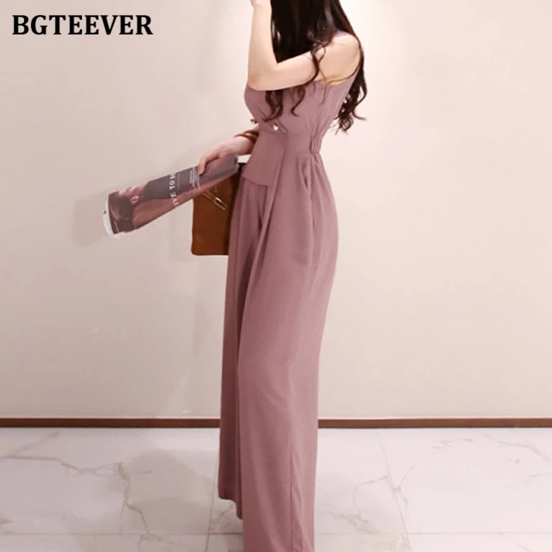 Женский комбинезон без рукавов BGTEEVER Летний с отложным воротником и широкими