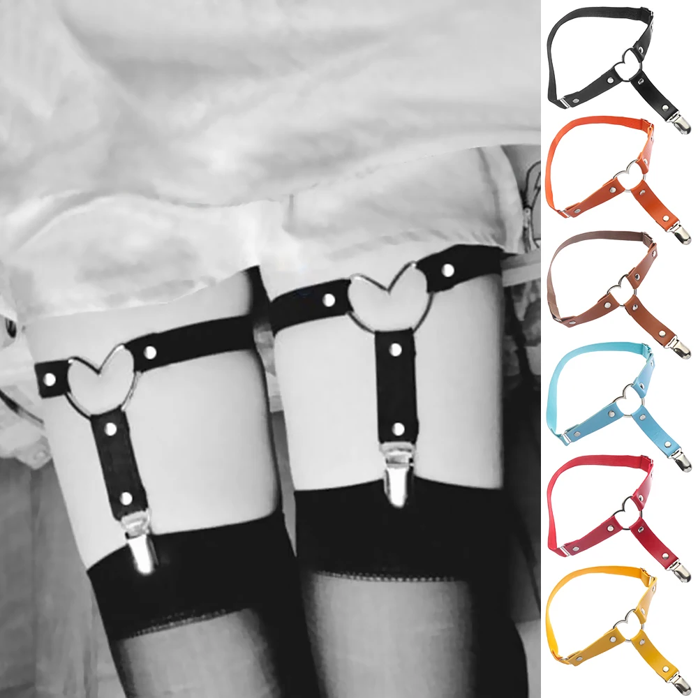 

1PC PU Leather Garter Belt Heart Shape Leg Garter Straps Women Sexy Adjustable Thigh Harness Harajuku Punk Style Accessories