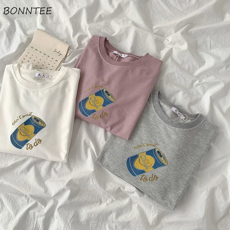 

Sweatshirts Women Print O-Neck Long Sleeve Autumn New All-match Minimalist Loose Feminino Hoodies No Hat Lovely BF Style Casual