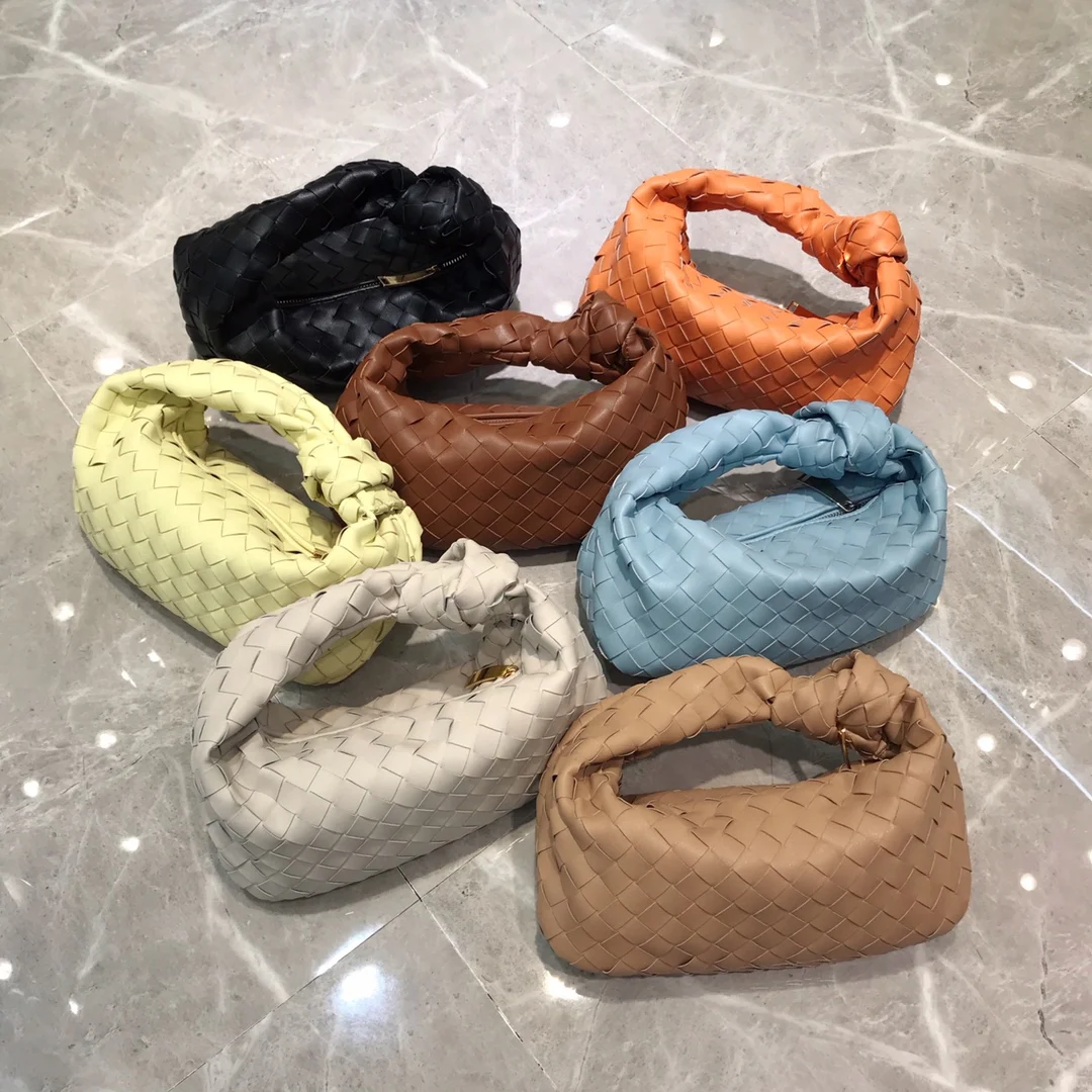 

Women's Bag 2021 New Best Selling MiniJiaozi Bag Woven Sheepskin Knotted Armpit round Arc joker fashion handbag.