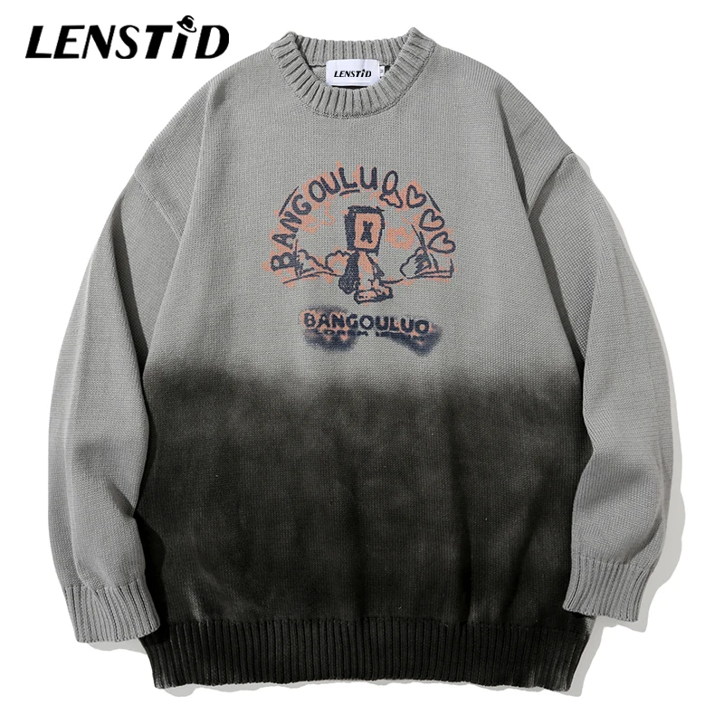 

LENSTID Men Hip Hop Oversized Knitted Jumper Sweaters Gradient Graphic Printed Streetwear Harajuku Autumn Loose Casual Pullovers