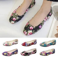 plus size women flats flowers slip on flat shoes print ballet flats woman boat shoes floral loafers shallow shoe zapatos mujer