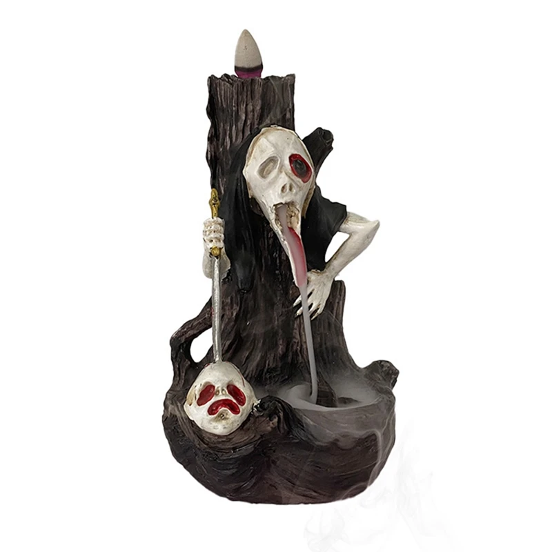 

Skull Backflow Incense Burner Creative Head Shape Incense Holder Incense Burner Resin Censer Halloween Home Decor