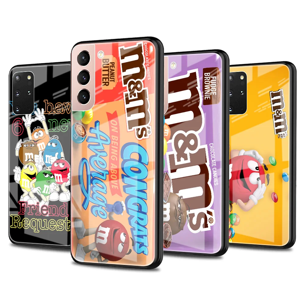

Glass Case For Samsung S20 FE S21 Phone Cover for Galaxy S10 S9 S8 Plus Note 20 Ultra 10 Lite 9 S10e Coque M&M's Chocolate