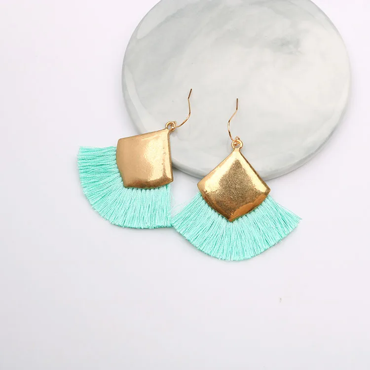 Mint Green Очаровательные женские квадратные серьги с бахромой для женщин Висячие золотые серьги Bobo Jewelry Aretes De Mujer Brinco - Окраска металла: Mint Green