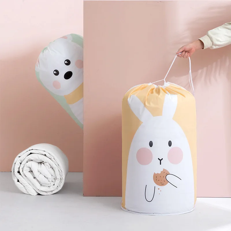 

The New PEVA Cylindrical Beam Mouth Quilt Bag Cute Cartoon Waterproof Printing Quilt Storage Bag Clothing Finishing Dust Bag